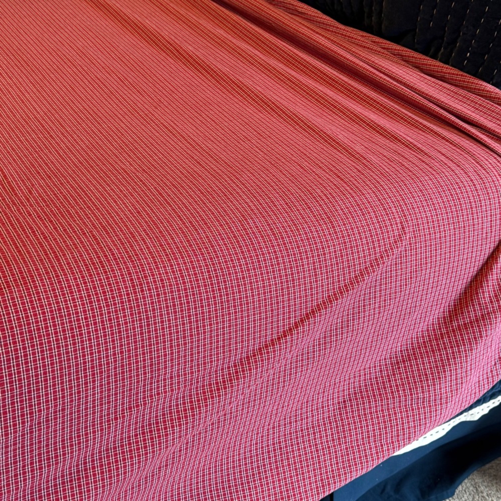 Nautica Queen Size Tattersal Red White Plaid 100% Cotton Bed Skirt 15" Drop - Picture 6 of 9